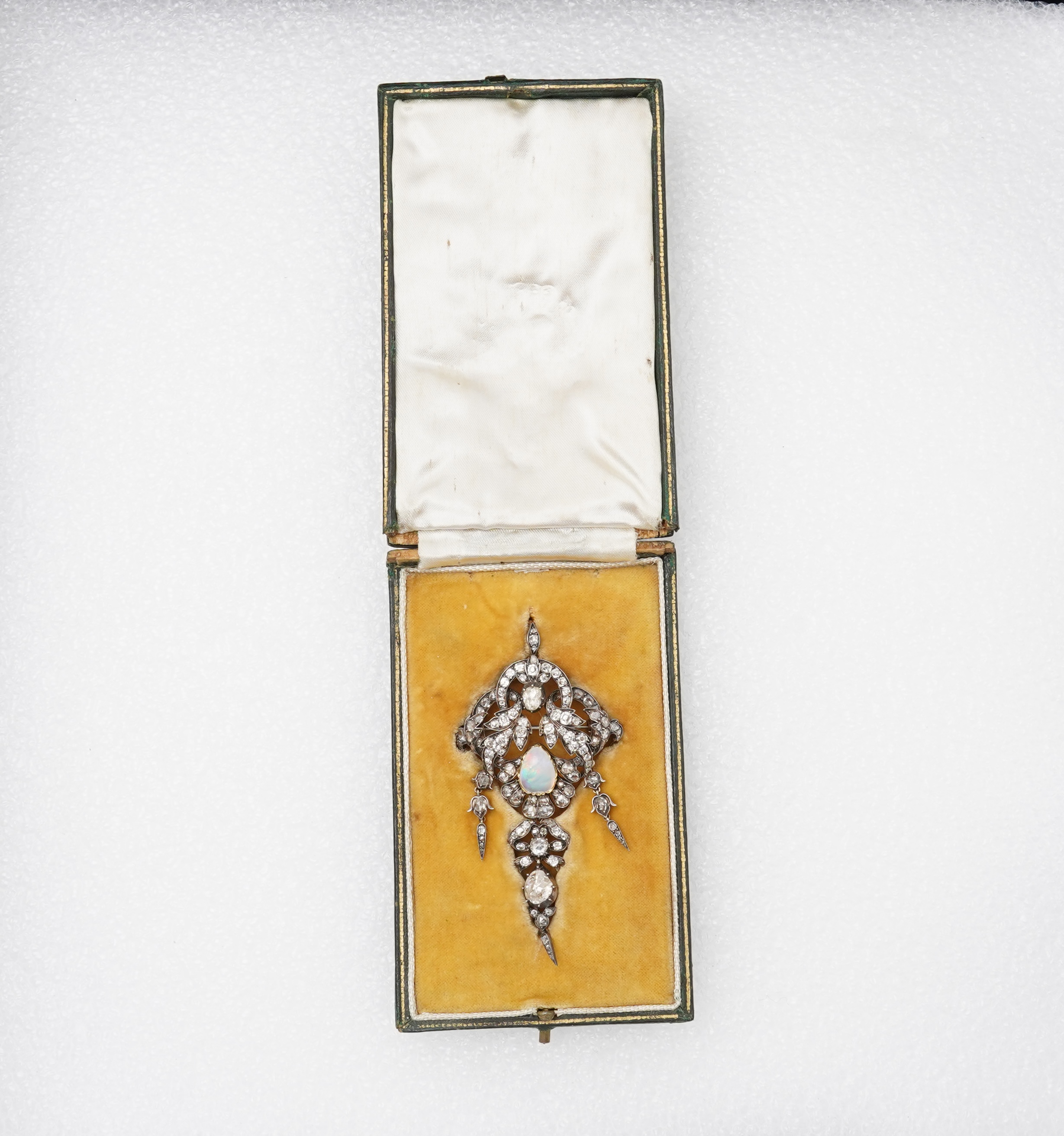 A Victorian opal and diamond brooch/pendant, mid-19th century